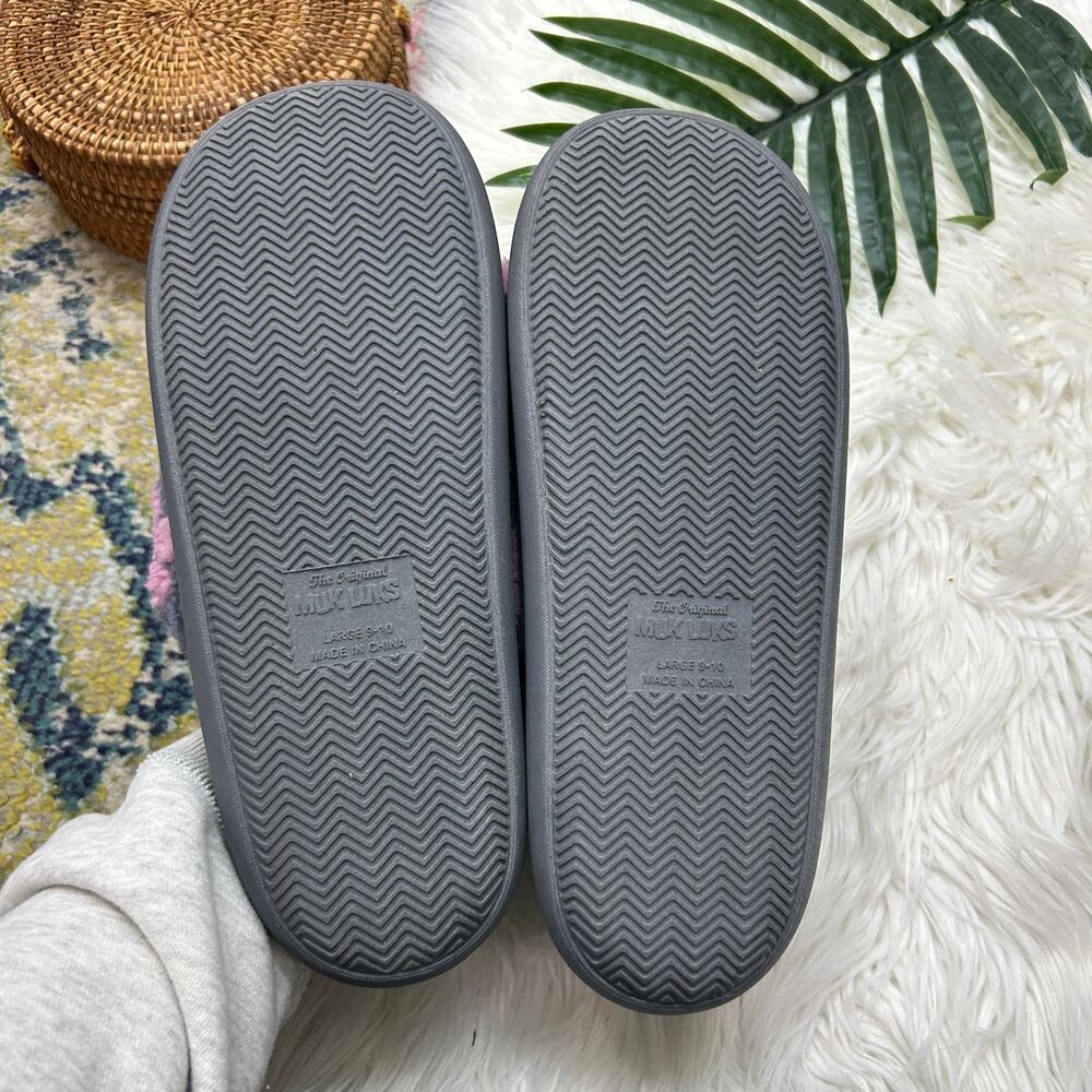 Muk Luks Marsai Slipper Large 9-10 Flower Floral Slip On Slide Fleece Cozy Gray - Picture 7 of 8